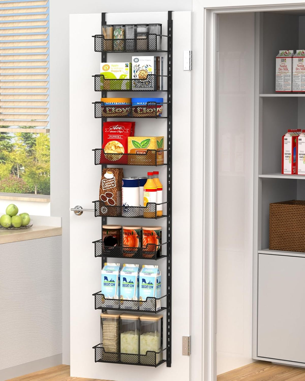 12.3" W Narrow Over the Door Pantry Organizer, 8-Tier Over the Door Orga...