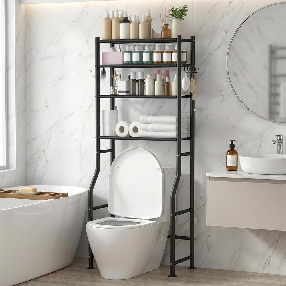 4-Tier Over Toilet Storage Cabinet, No Drilling, 64" H, Black