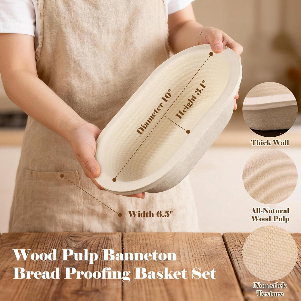 Non-Stick 10" Oval Wood Pulp Banneton Bread Proofing Basket Set Of 2, So...