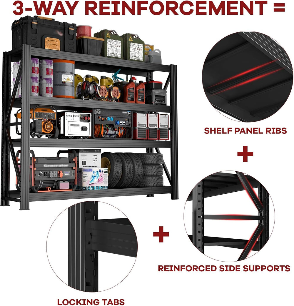 Garage Shelving Heavy Duty, 79" W Extra-Wide Utility Shelving, Black Ind...