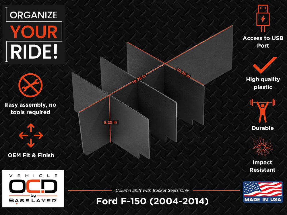 Vehicle OCD - Center Console Organizer for Ford F150 (2004-2014) (Column Shif...