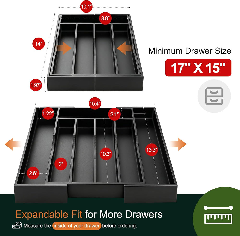 Expandable Bamboo Kitchen Drawer Organizer for Cutlery and Utensils, Adjustab...