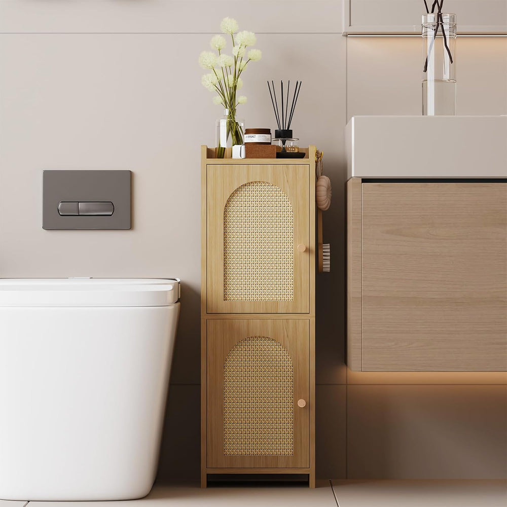 Arbuxzuy Rattan Bathroom Storage Cabinet with 2 Doors and Adjustable Shelf