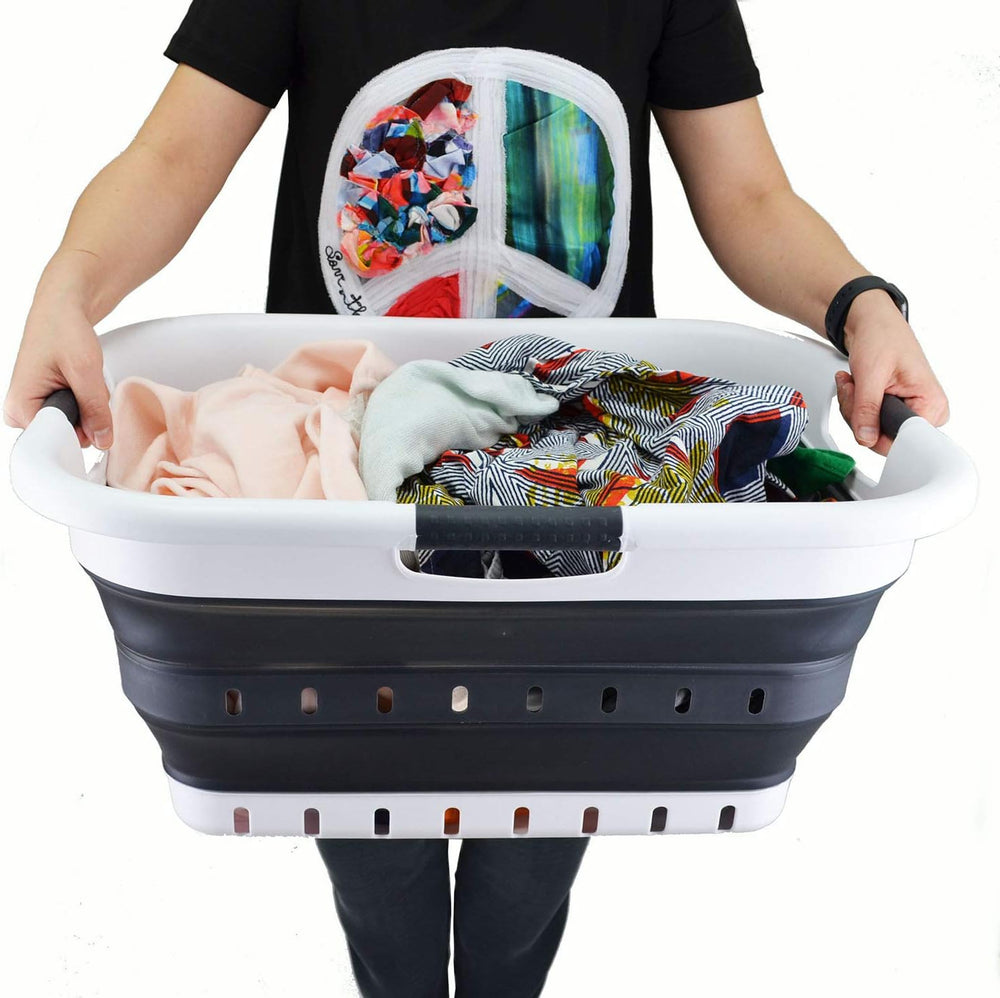 SAMMART 41L (10.8 gallon) Set of 2 Collapsible 3 Handled Plastic Laundry Bask...