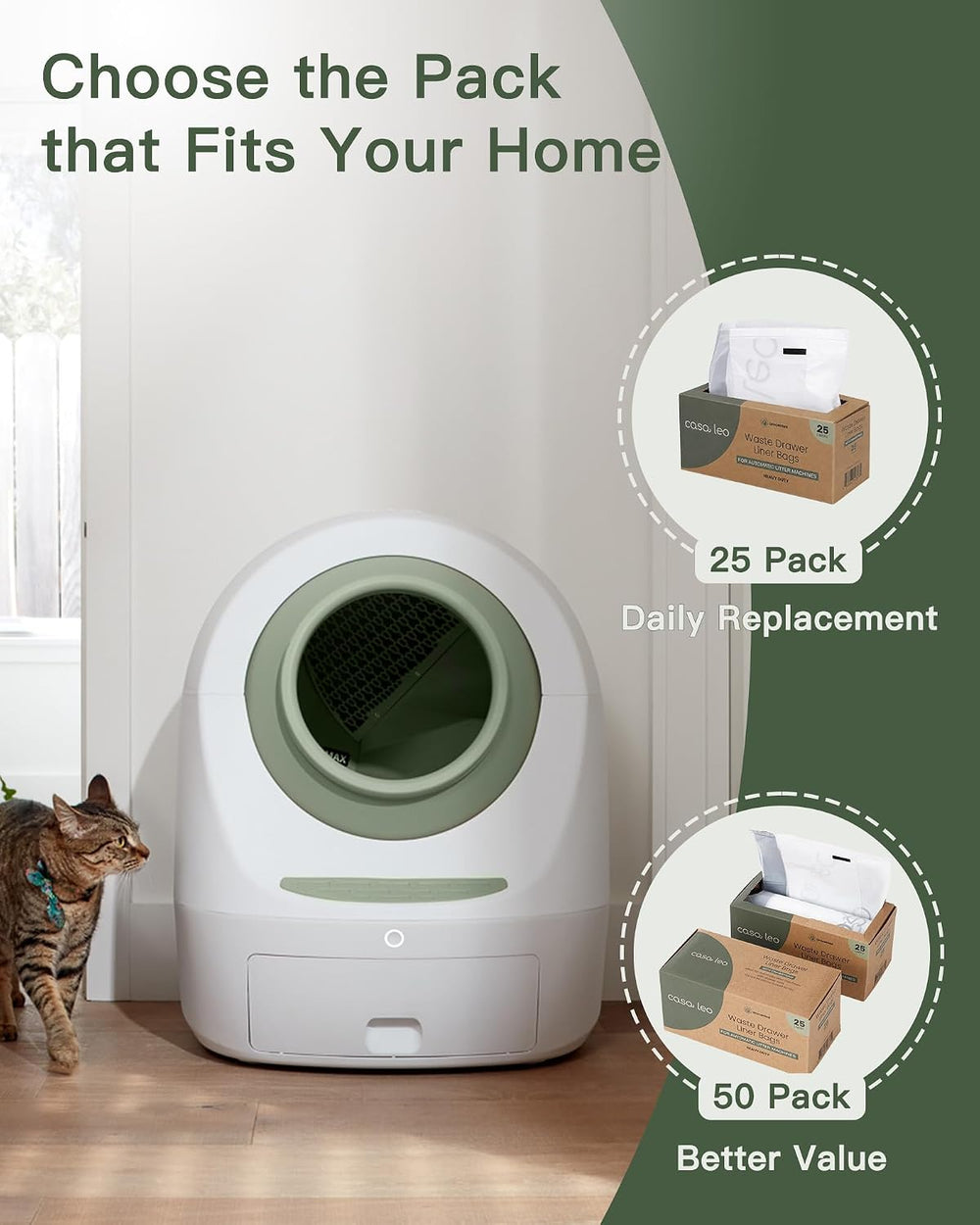Casa Leo Waste Drawer Liners, 50 Automatic Litter Box Bags