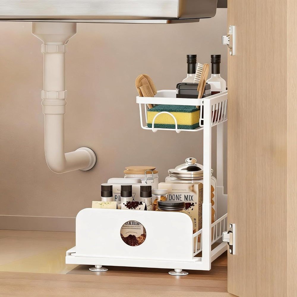 Under Sink Organizer, 1 Pack Under Kitchen Cabinet Organizer, Height Adjustab...