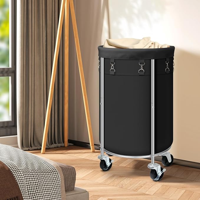 Laundry Hamper with Wheels, 100L Round Rolling Laundry Basket Sorter with