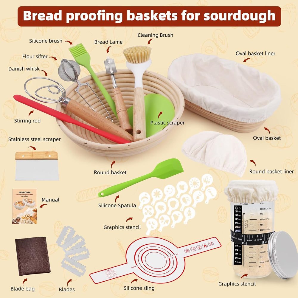 Bread proofing baskets for sourdough 19-Piece Set ，9" Round & 10&quo...