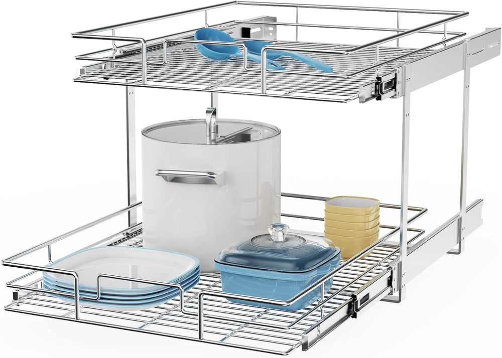 ROOMTEC Individual Pull Out Cabinet Organizer, 2 Tier Spice Rack Organizer
