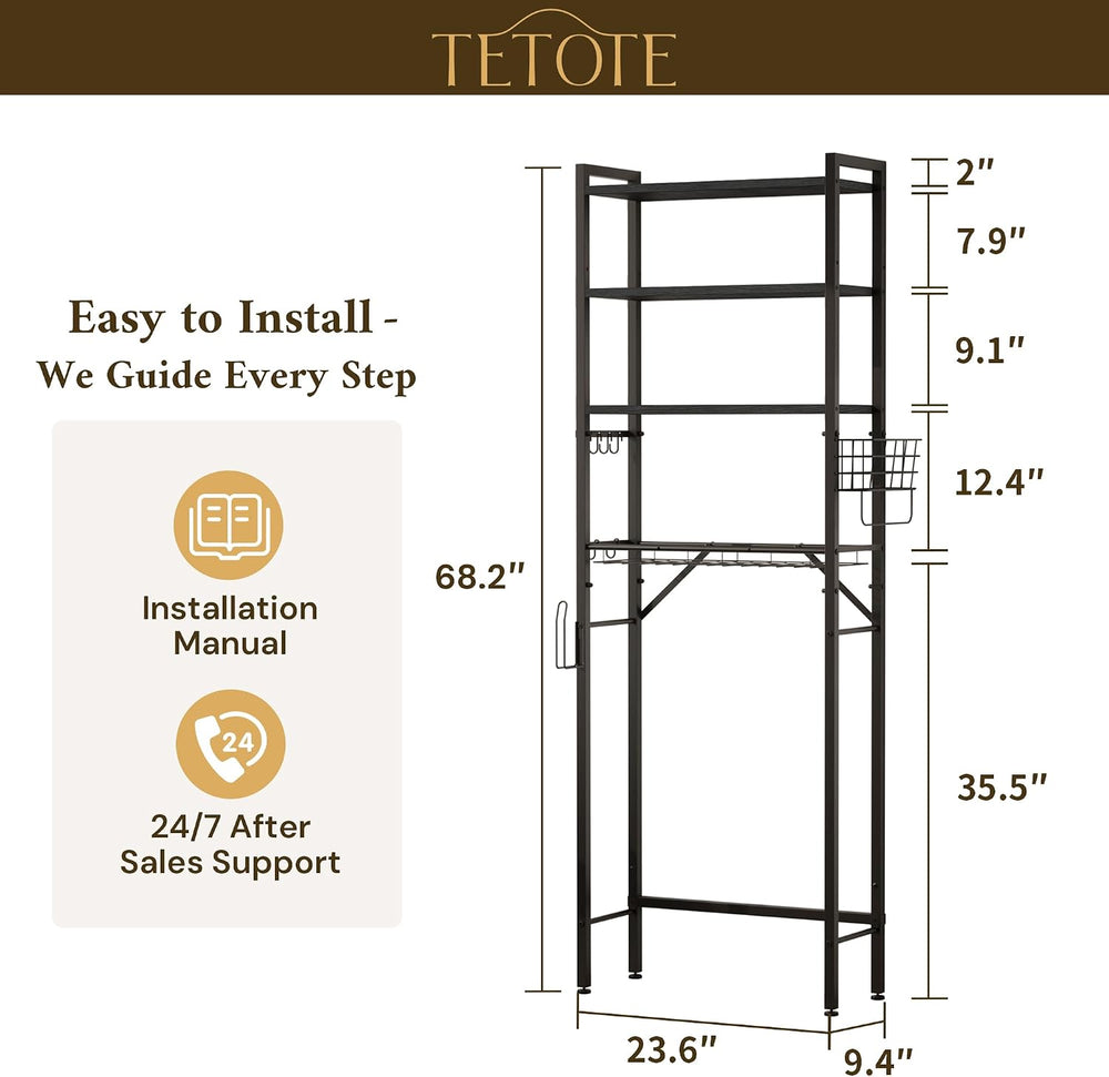 TETOTE Over-The-Toilet Storage Rack, 4-Tier Bathroom Organizer Shelf Over Toi...