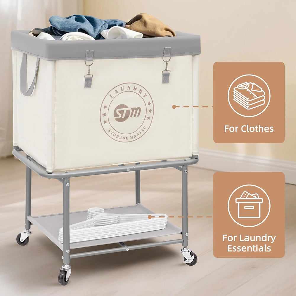STORAGE MANIAC Rolling Laundry Cart with Storage Shelf, Beige