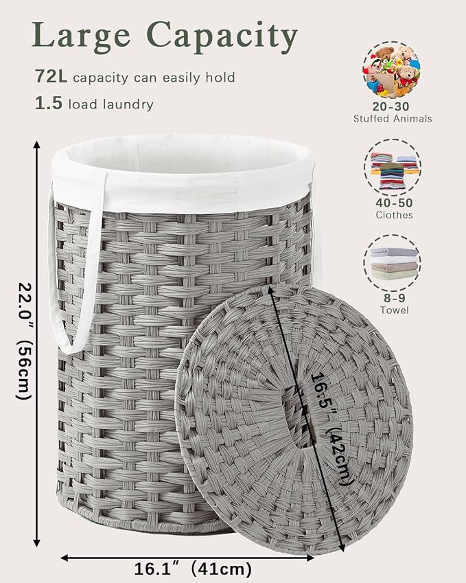 Laundry Hamper with Lid Laundry Basket with Lid 19.0 Gal Round Laundry Basket