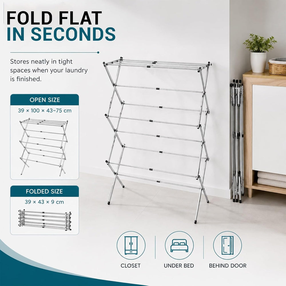 HOMION 3 Tier extendable Clothes Airer Dryer Indoor Outdoor Metal Laundry Dry...