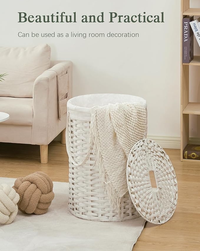 Laundry Hamper with Lid Laundry Basket with Lid 19.0 Gal Round Wicker Laundry