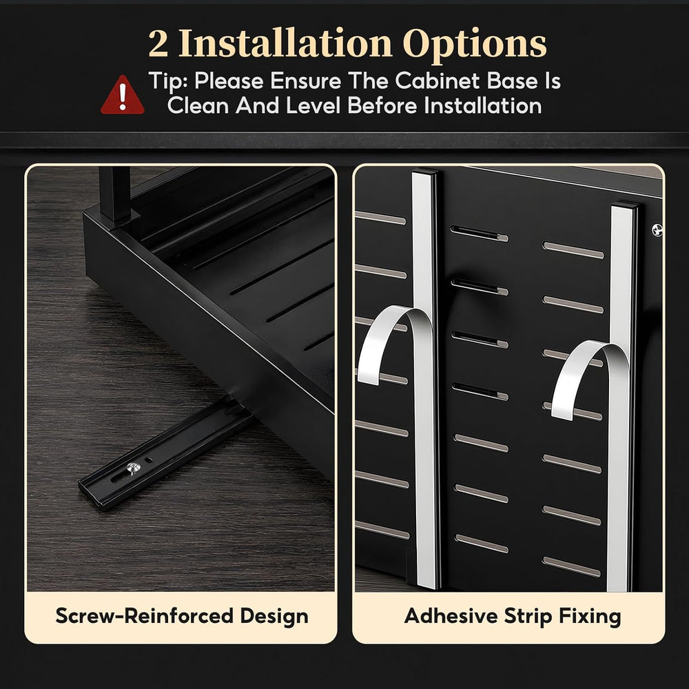 Under Sink Organizer, 2-Tier Slide Out kitchen Storage Metal Shelf, Black