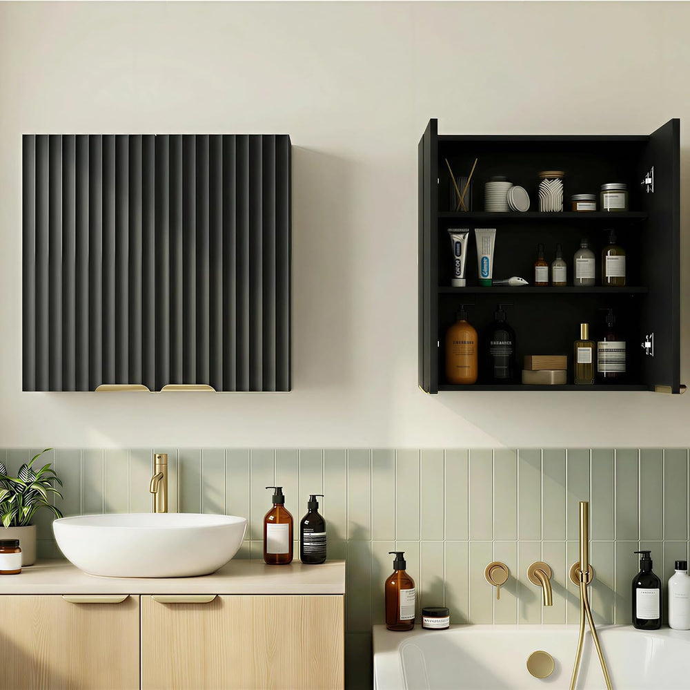 ChooChoo Bathroom Wall Cabinet, Laundry Room Cabinet with 2 Fluted Doors
