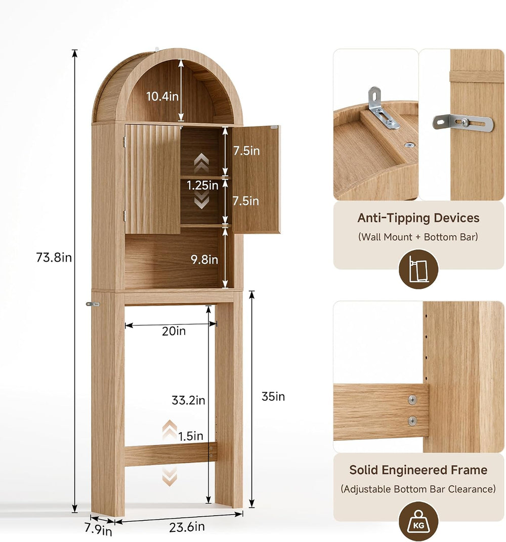 Arched Over The Toilet Storage Cabinet with Fluted Doors, Natural