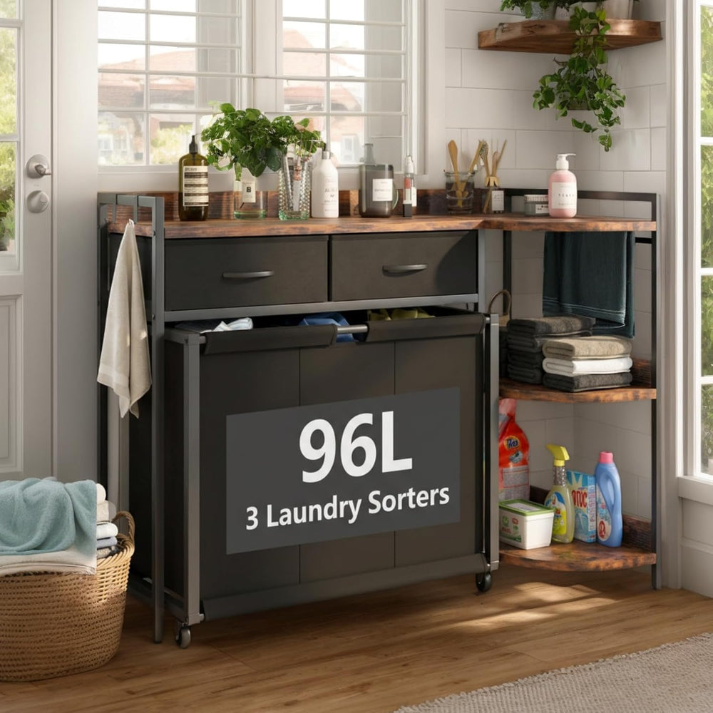 Gyfimoie Laundry Hamper,L Shaped Laundry Basket with Large Desktop & 2 Dr...