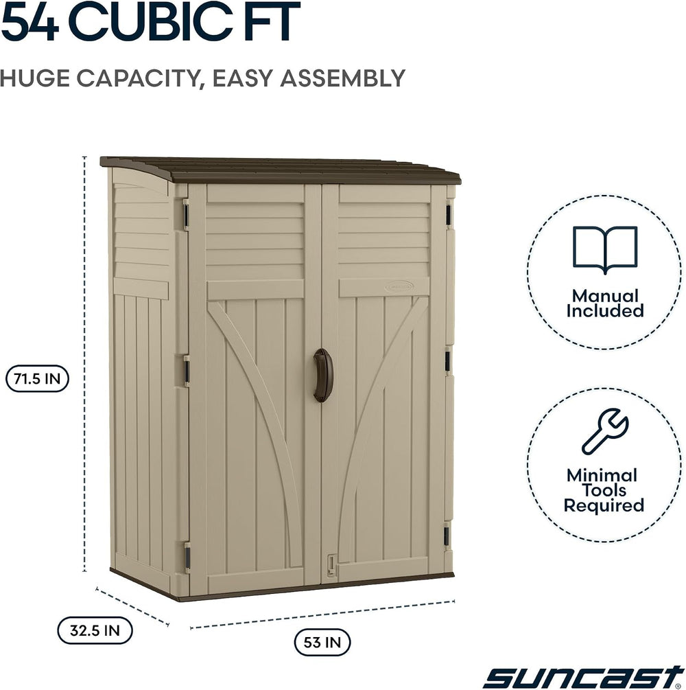 Suncast Outdoor Storage Shed, Water Resistant Resin Vertical Outdoor Storage ...