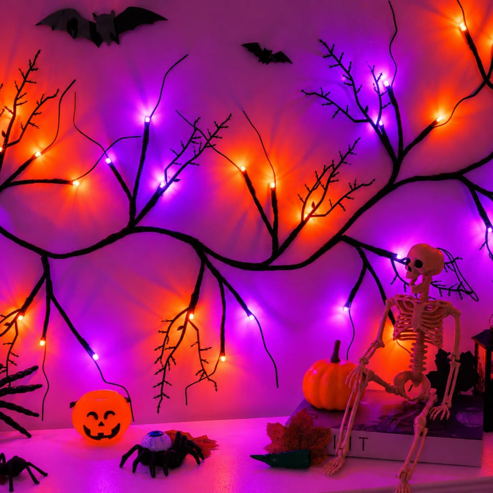 Timer & 8 Modes 9 FT 72 LED Willow Vine Twig Decor Garland with Orange &a...