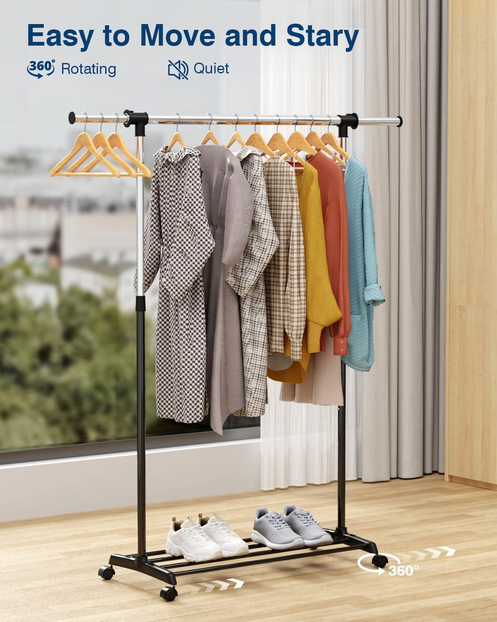 Whitmor Deluxe Adjustable Garment Rack - Rolling Clothes Organizer - Black an...