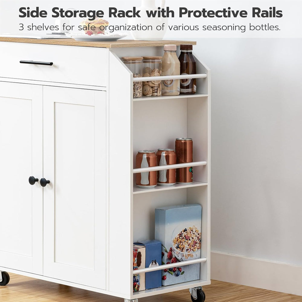 HOOBRO Kitchen Island with Power Outlet, Kitchen Storage Island with Spice Ra...
