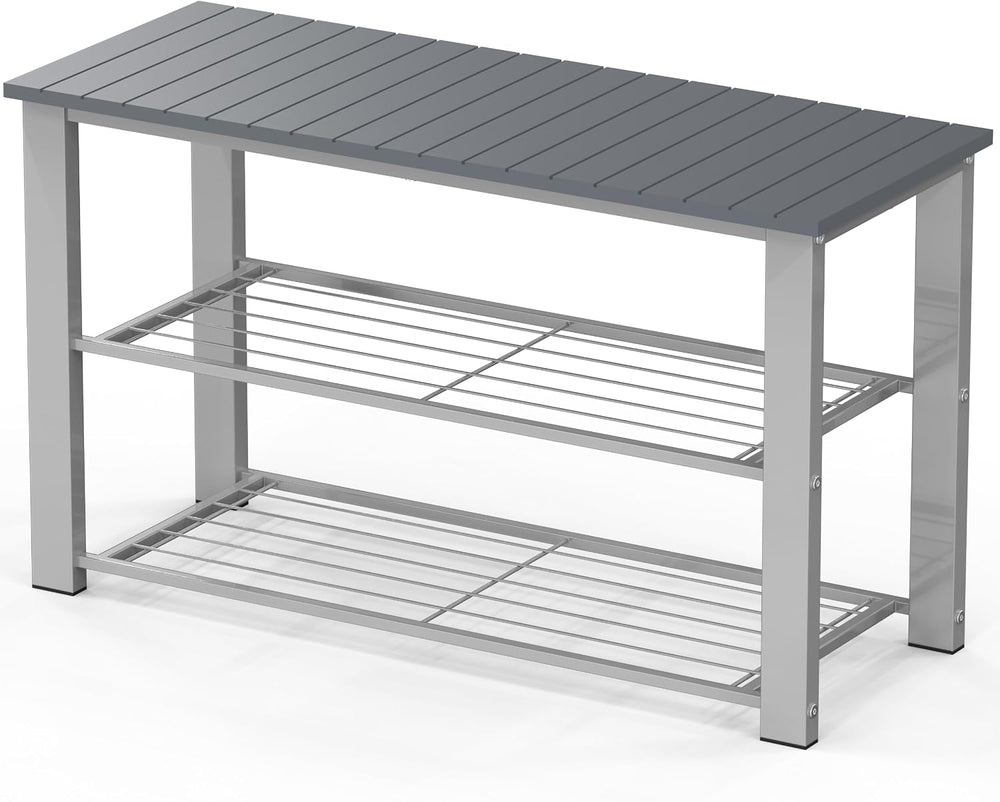 Simple Houseware Wooden Top Shoe Rack Bench for Entryway, Grey