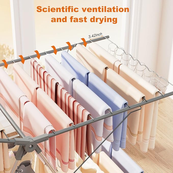 Bigzzia Clothes Drying Rack Foldable, 2-Level Large Laundry Drying Rack