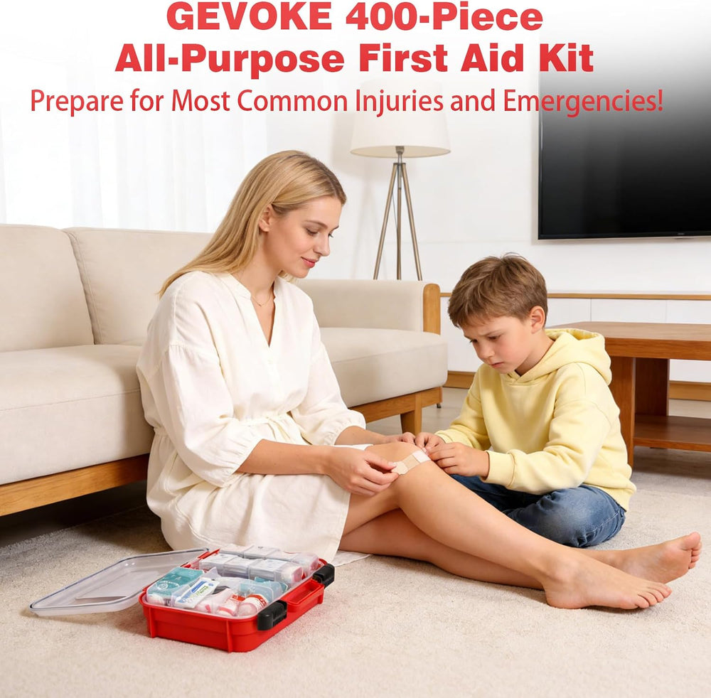 400 Piece First Aid Kit, Organized Dual-Layer Wall-Mountable Hard Case