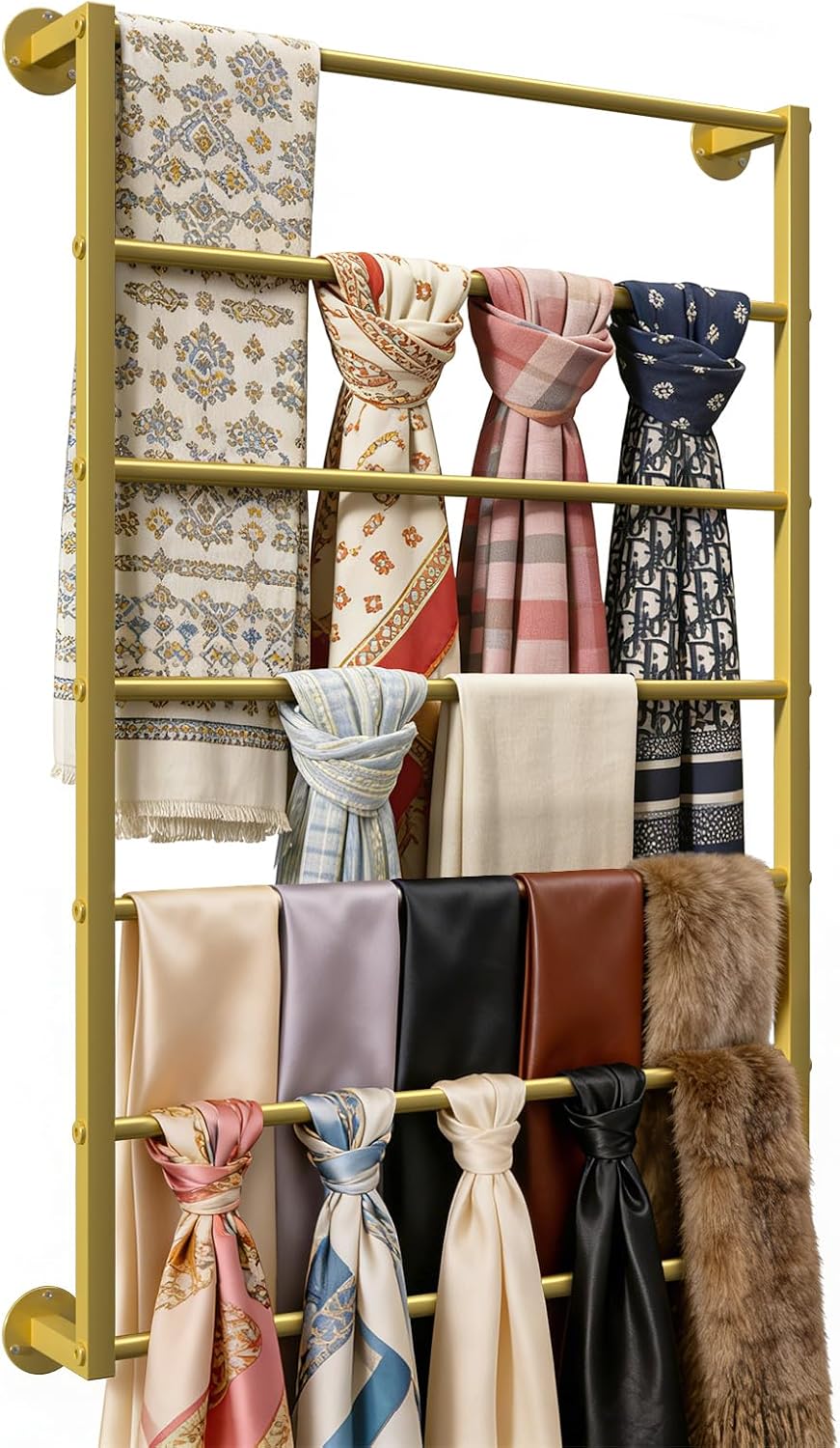 Wall Mounted Scarf Rack, Hijab Hanger Organizer (Gold, 7T-23.6×35.4IN)