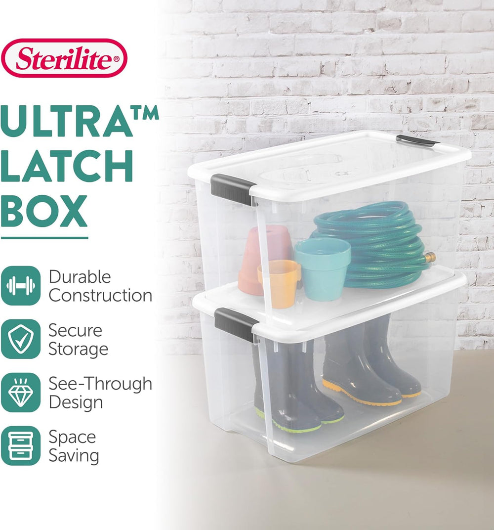 Sterilite Ultra Latch Box with Lids for Home and Office, 70 Quart, 4-Pack