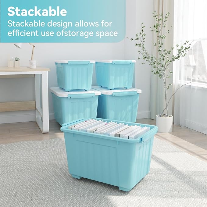Nazhura 97 Quart Plastic Storage Bin, Stackable and Nestable Storage Boxes (6...