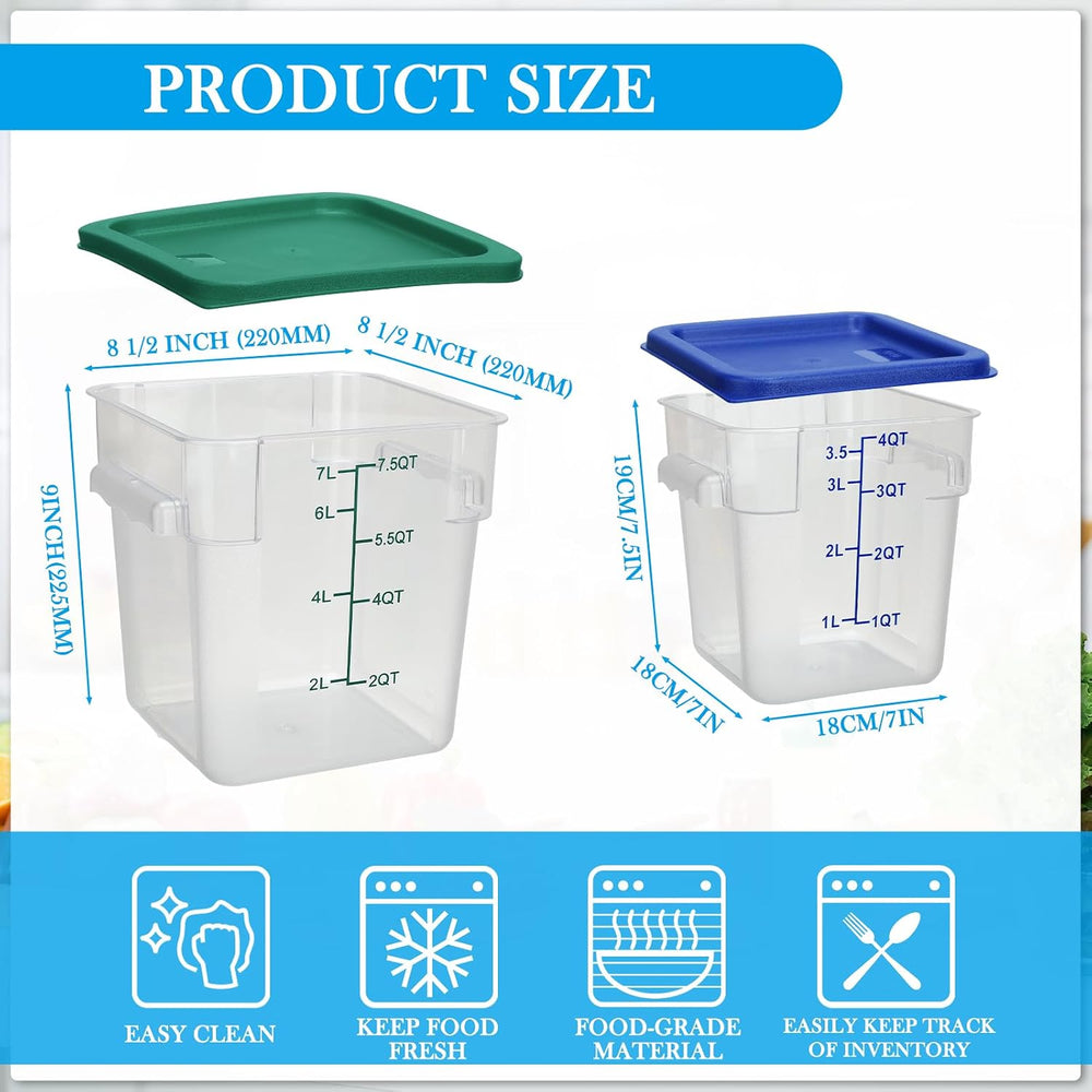 Lallisa 4 Pcs 8qt & 4qt Clear Food Storage Containers with Lids Handles a...