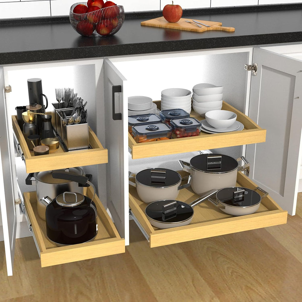 Wooden Pull out Cabinet Organizer 23" W x 21" D x 3.35" H, Hea...
