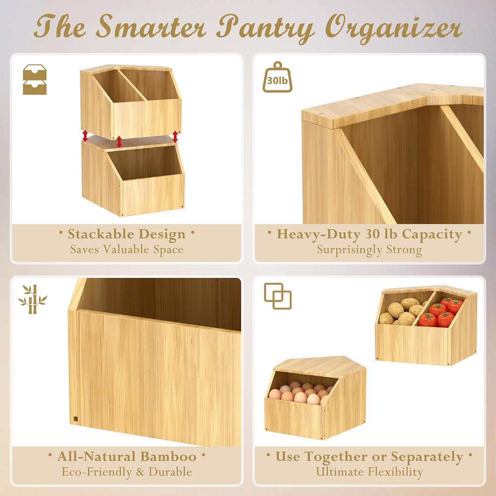 Jolitac Bamboo Pantry Storage Bins - Potato & Onion Storage Bin for Kitch...