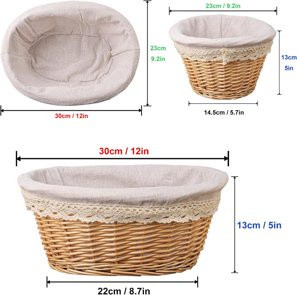 2 Pack 12 Inch Oval Wicker Bread Basket, Elegant Woven Wicker Bread Baskets f...