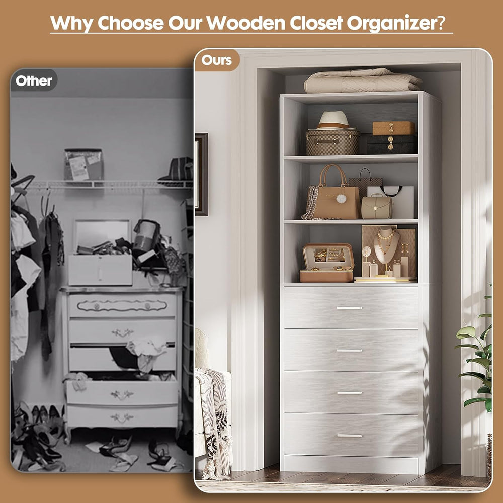 Aheaplus Closet Drawers System, 21.3" Wood Closet Organizer with 4 Drawers