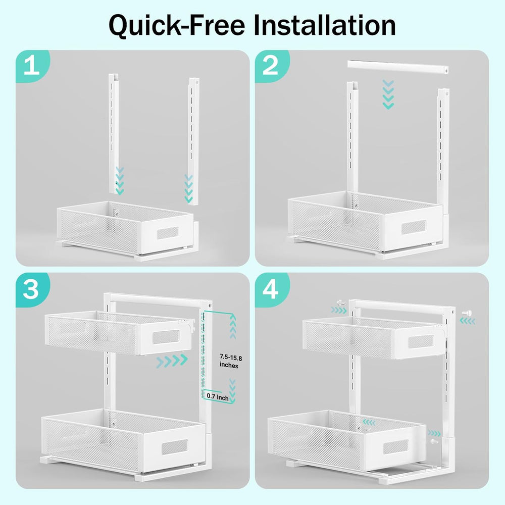 Petiza Under Sink Organizer Adjustable Height 2 Tier Bathroom Organizer Pull ...