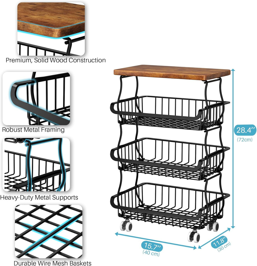 4 Tier Vegetable Fruit Basket for Kitchen, Stackable Metal Fruit and Vegetabl...