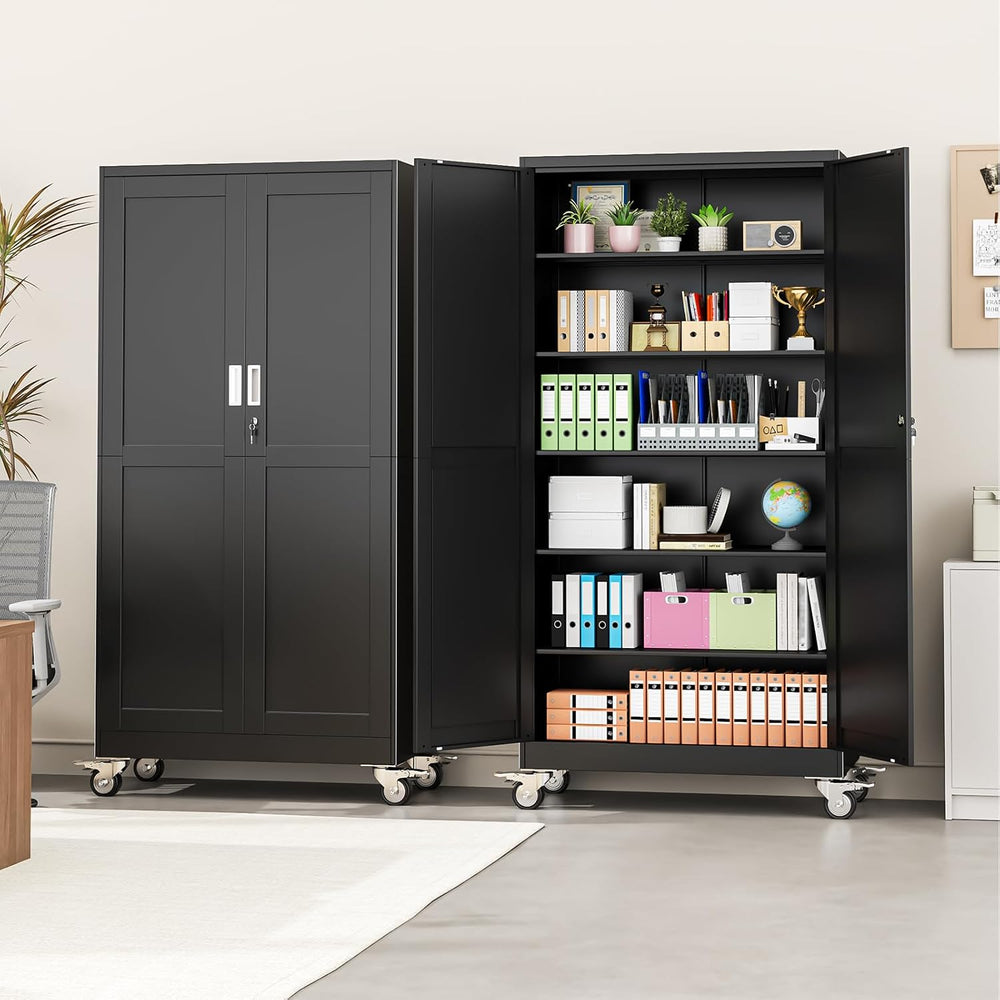 78.74" Tall Metal Garage Storage Cabinet with Wheels, Black