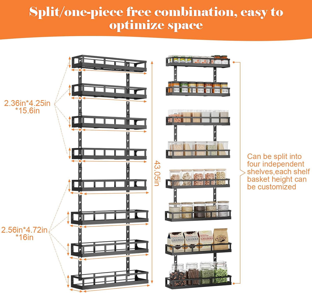 X-cosrack 8-Tier Adjustable Spice Rack – Wall-Mounted Space-Saving Organizer ...