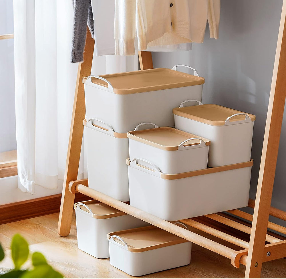 ANMINY White Plastic Storage Bins Baskets with Lids, 8-Pack, 1XL+1L+2M+4S
