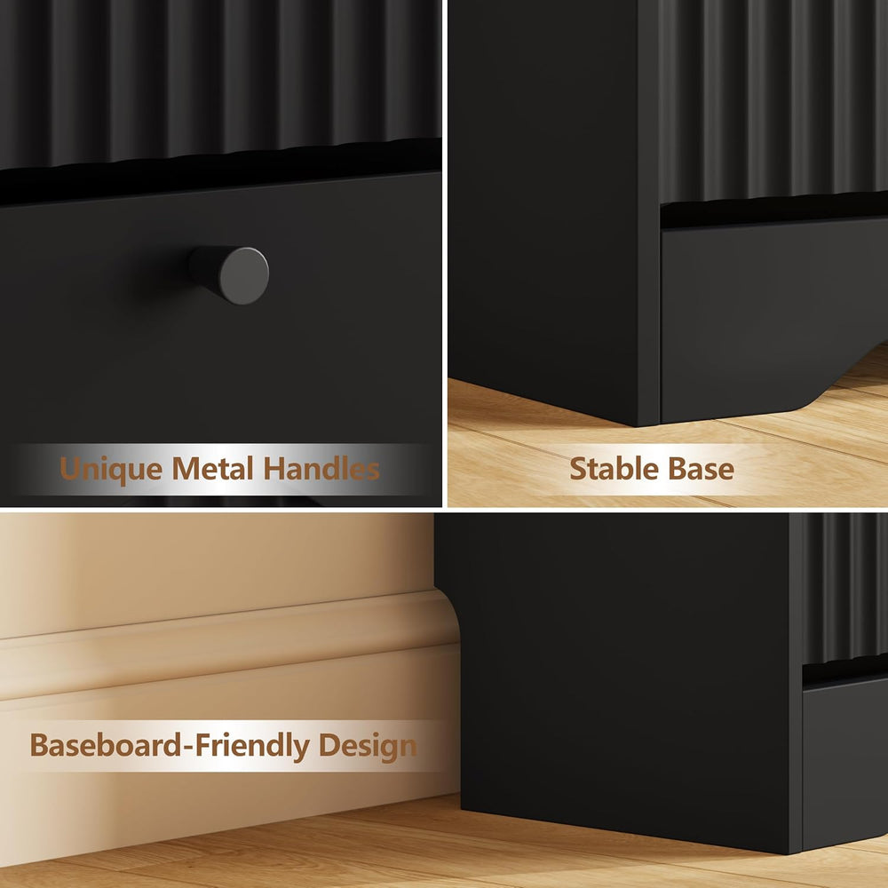 BORNOON Shoe Storage Cabinet with 3 Flip Drawers and Modern Wave-Edge Fluted ...