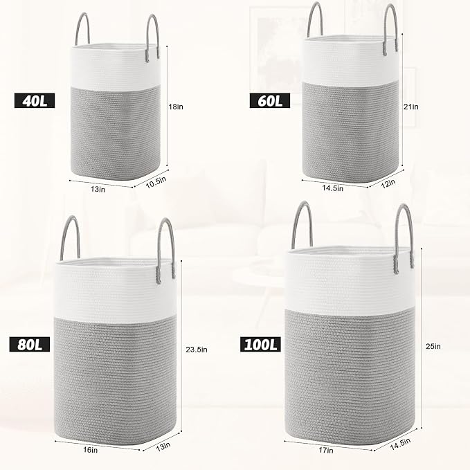 Laundry Basket, Woven Cotton Rope Laundry Hamper, Versatile Storage