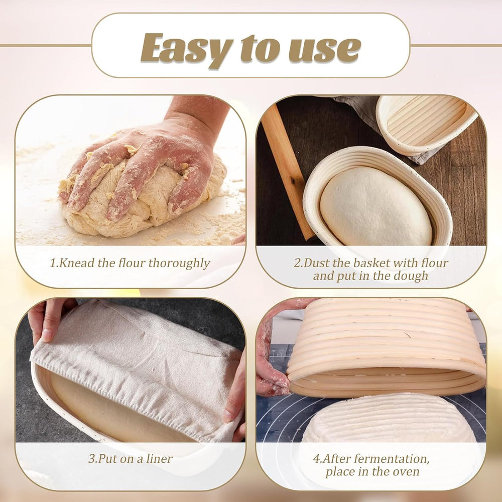 6 Set 6 Inch Oval Banneton Bread Proofing Basket Dough Proofing Bowls Kit wit...