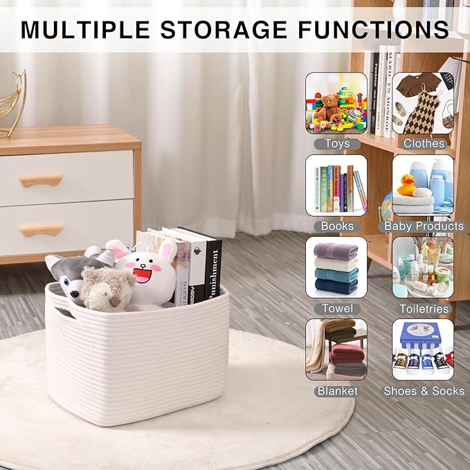 Storage Baskets for Organizing Shelves, Woven Cotton Rope Bins for Baby Nurse...