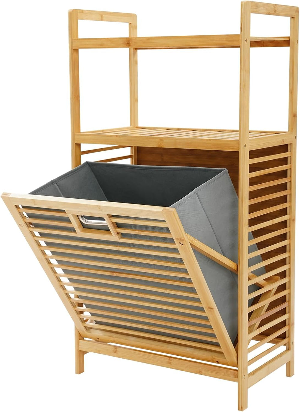 3-Tier Bamboo Tilt Out Laundry Basket,Floor Standing Laundry Hamper with Remo...