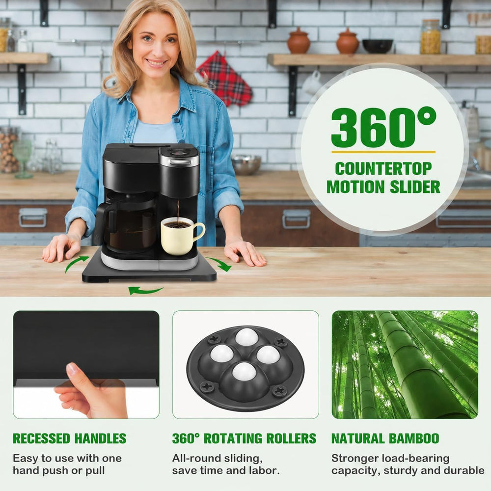 Appliance Slider 360° Rolling Tray for Countertop Coffee Maker Mat, Black