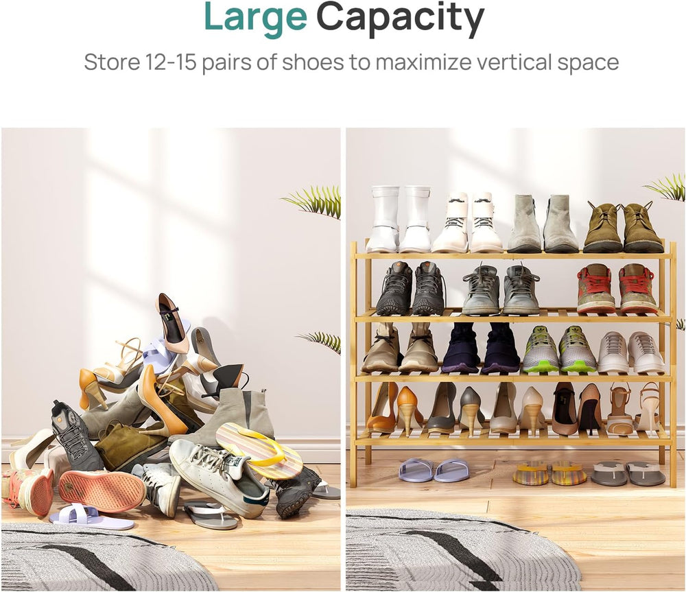 viewcare Shoe Rack, 4-Tier Long Shoe Rack for Entryway, Bamboo Wood Shoe Shel...