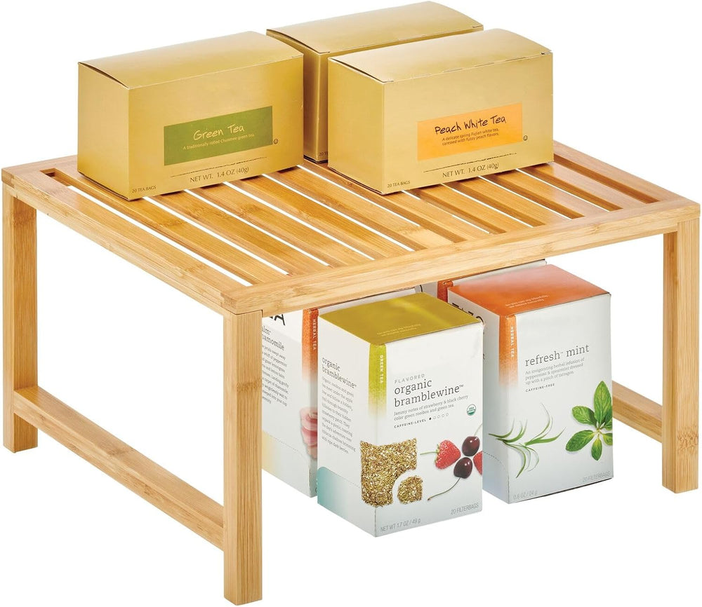 mDesign Wooden Stackable Storage Shelf - Food and Kitchen Organizer for Cabin...